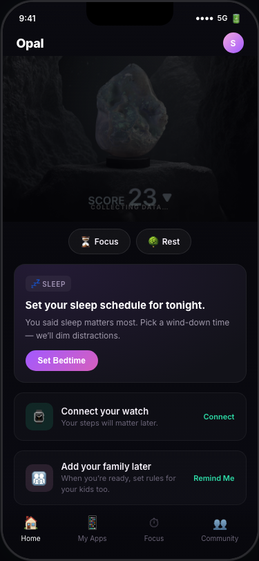 Home Journey — first open, sleep card